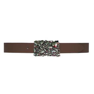 Blackstone Leather Belt Silver Black Gemstone Buckle SZ LARGE NEW!